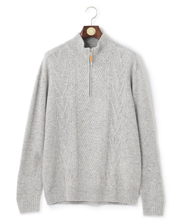 J.PRESS MEN 【Cash Lamb's Wool】ケーブルハーフジップ ニット ライトグレー系