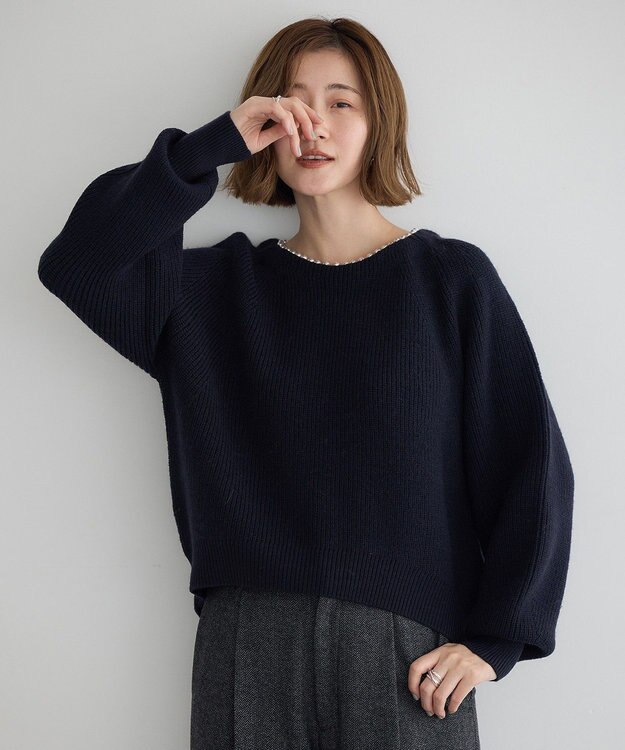 YECCA VECCA パールネックニット Navy