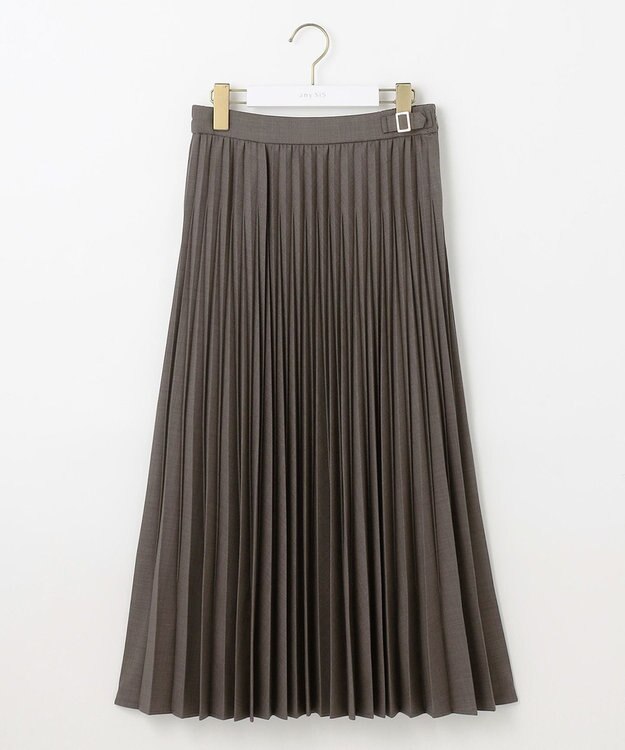 ANY SIS 【UVカット・アンチピリング・洗える】ウーステッドエステル  プリーツスカート モカグレー