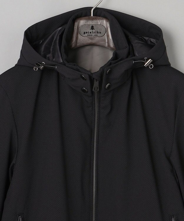 GOTAIRIKU 仕事で着られる【シワになりにくい/洗える/ストレッチ/吸水速乾】バブルテック フーデッドブルゾン ブラック系