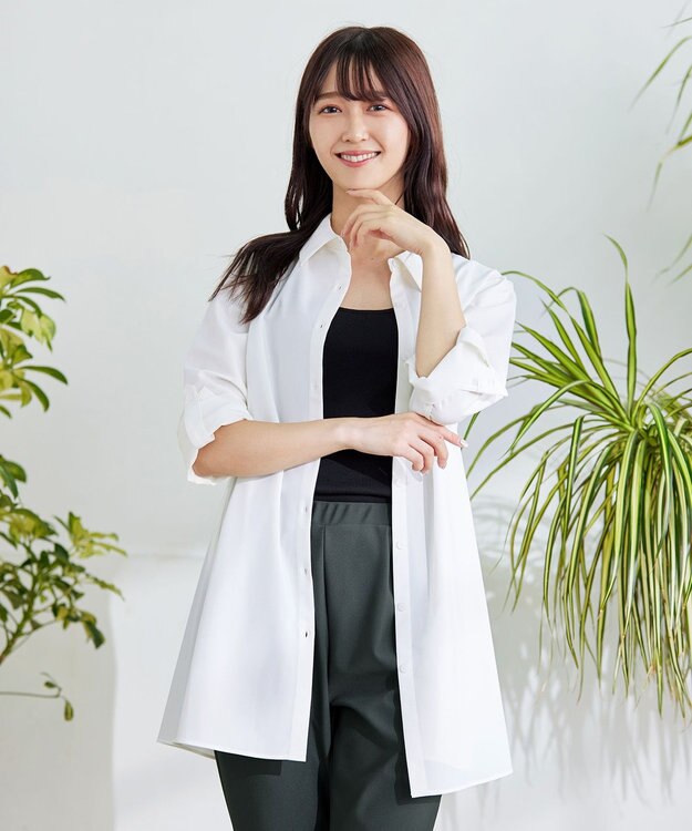 Tiaclasse 【洗える】フレアシャツチュニックブラウス オフホワイト