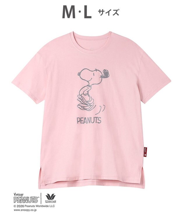 WACOAL PEANUTS トップス 4分袖 Tシャツ 綿100%(本体) スヌーピー レディース FTT168 /ワコール ピンク