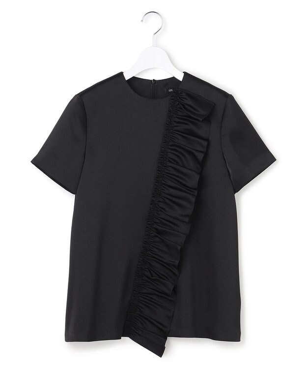 23区 L 【APPLAUDIR】クリアダブルサテン フリルデザイン ブラウス ブラック系