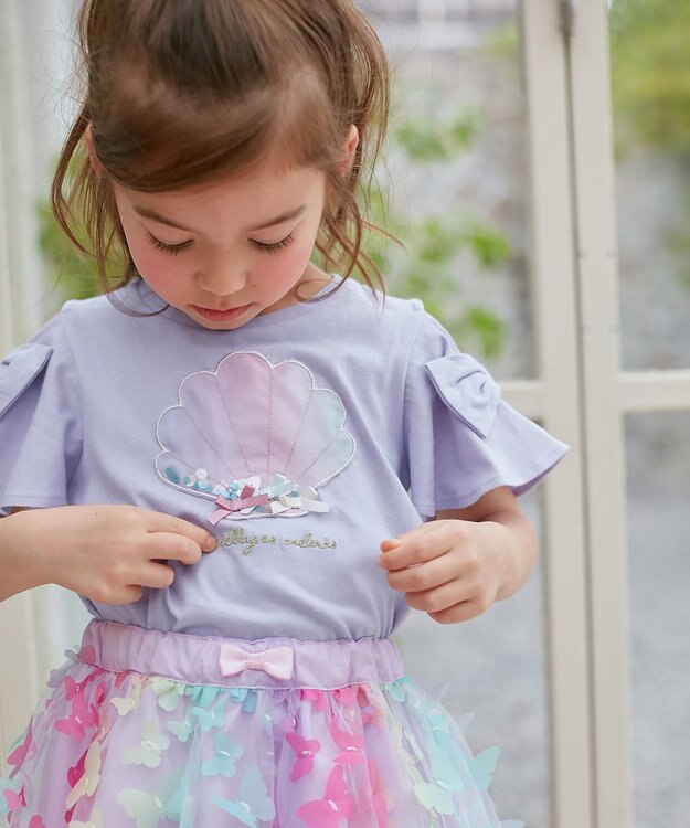 ANY KIDS 接触冷感 いろいろモチーフ Tシャツ ラベンダー×シェル