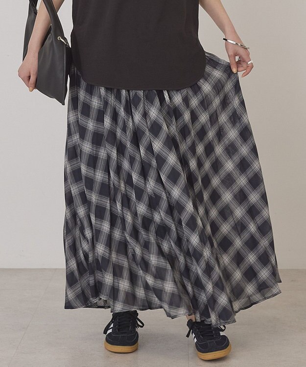 AMERICAN HOLIC 【選べる丈】チェックシアープリーツスカート Charcoal Gray