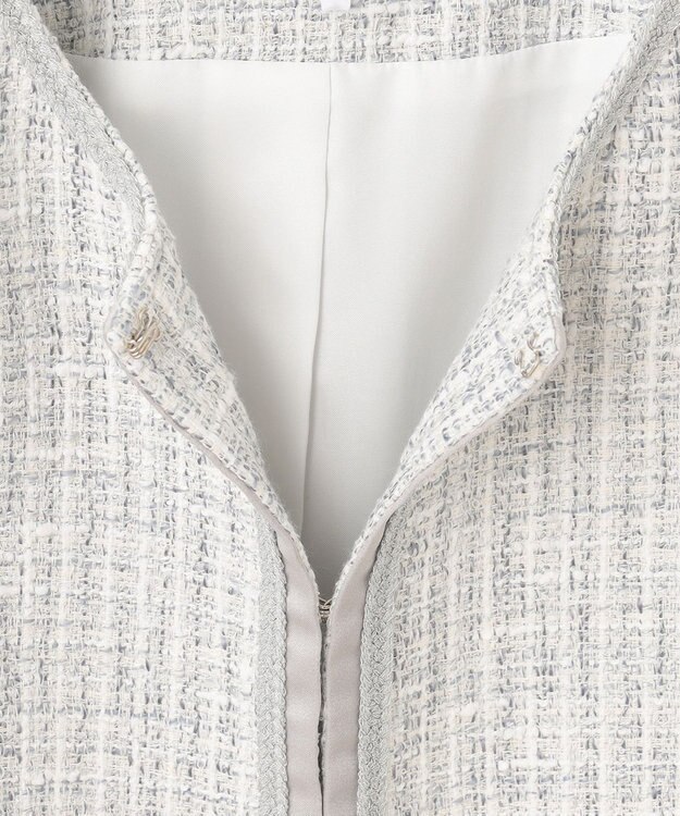 J.PRESS LADIES ファンシーツイード ノーカラー ジャケット ライトグレー系1