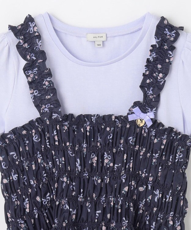 ANY KIDS フラワー×リボン ビスチェ付きTシャツ ネイビー