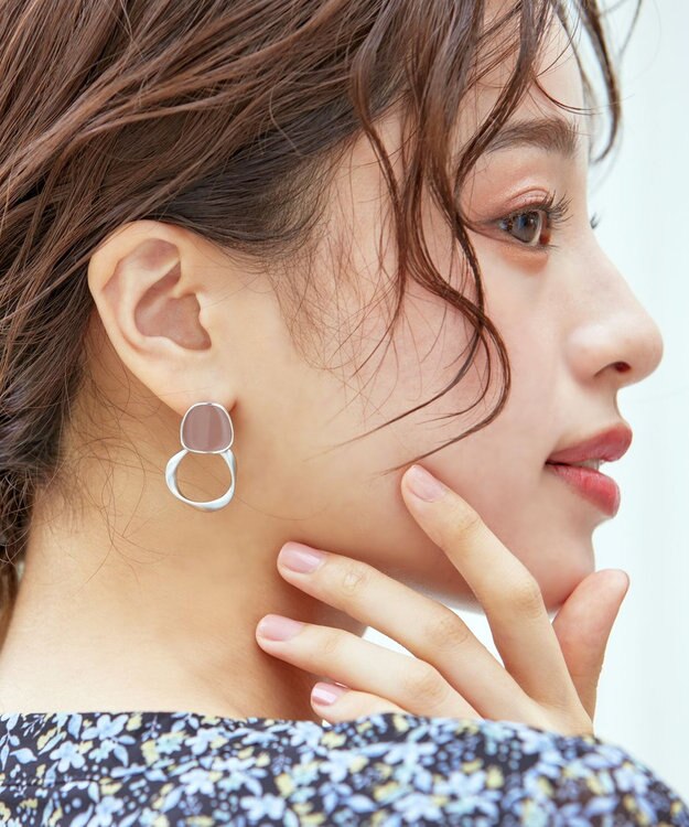 Tiaclasse カラーメタルリングピアス シルバー×ピンク