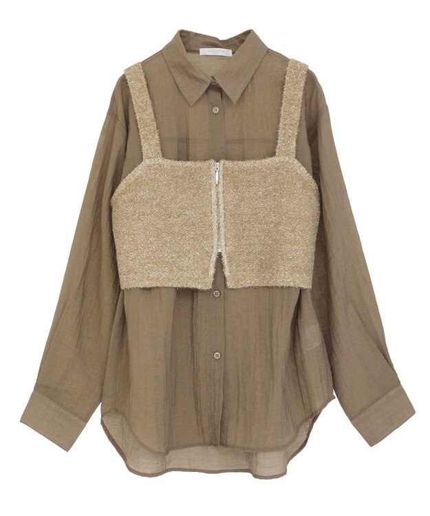 Green Parks ＳＥＴ２点ラメシャギービスチェ＋シャツ Brown