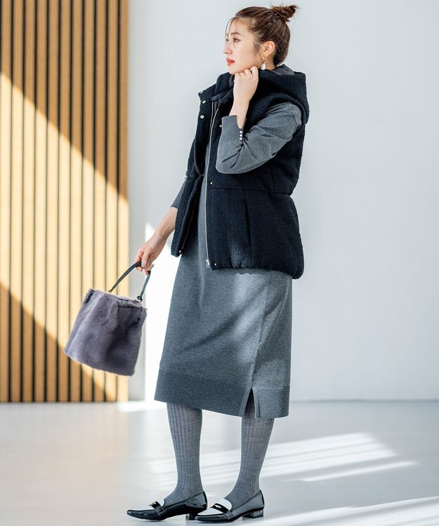 組曲 L 【WEB限定】コクーンシルエット ニットワンピース グレー系