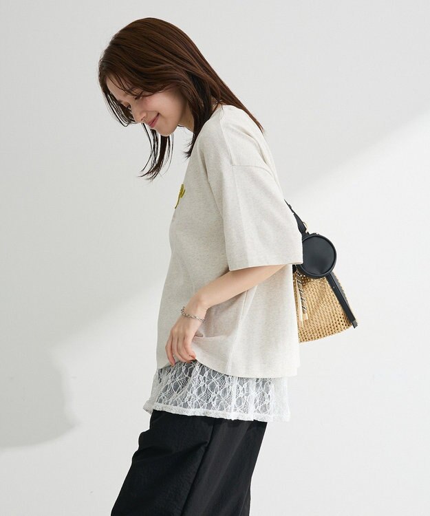Green Parks さがら刺繍Ｔシャツ Oatmeal