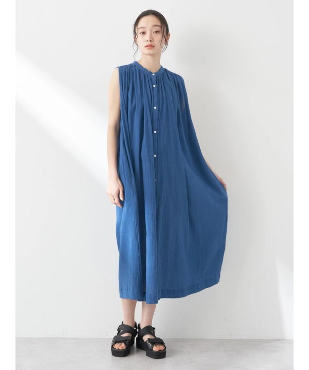 earth music&ecology 綿クレープワンピース（無地） Blue