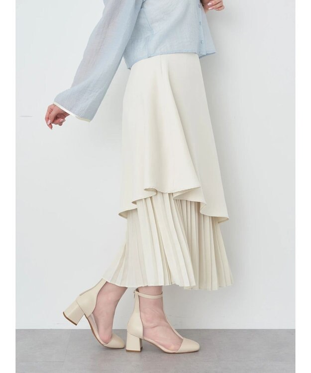 earth music&ecology プリーツドッキングスカート Ivory