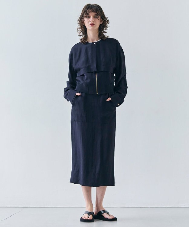 BEIGE， 【洗える】BERNARD / リネンノーカラーラップブルゾン Navy