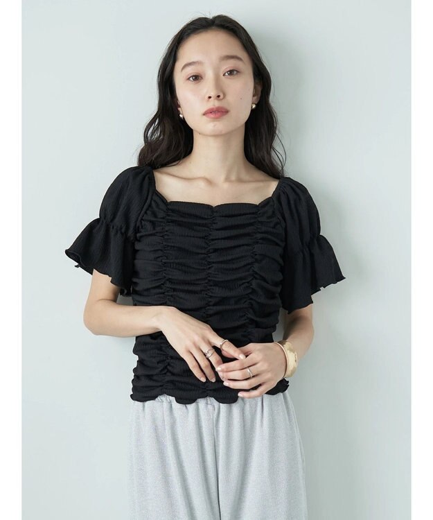 earth music&ecology カットシャーリングプルオーバー Black