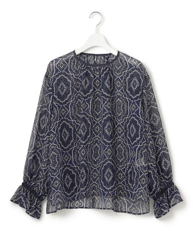 23区 S 【洗える】オーナメントプリント ブラウス ネイビープリント
