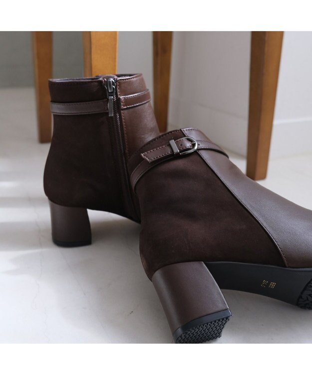 Pointer 本革スエードコンビショートブーツ ダークブラウン(コンビ)