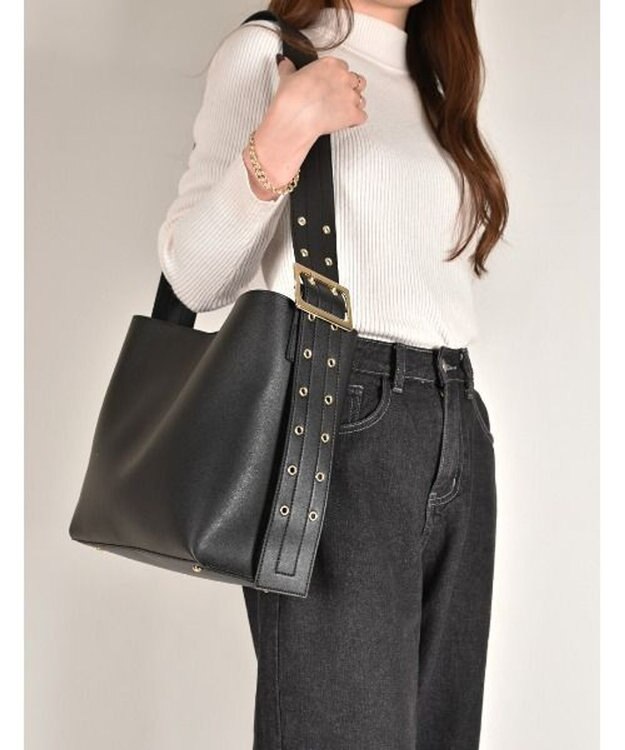 LA BAGAGERIE 【MONICA】ベルトデザインA4トート ブラック