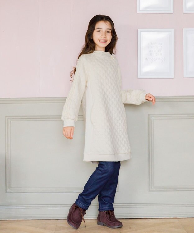 組曲 KIDS 【150-160㎝】ダイヤキルト ワンピース アイボリー系
