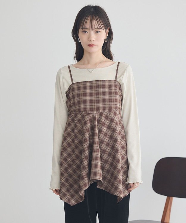 earth music&ecology イレヘムチェックキャミチュニック Check Brown