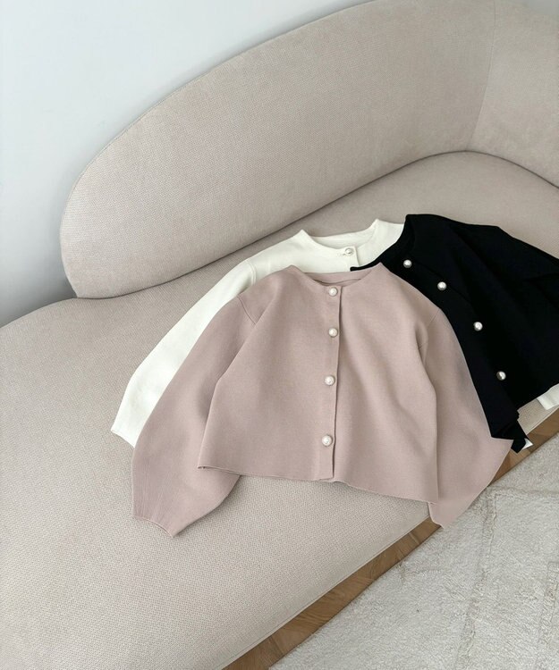 Feroux 【洗える】パールニットジャケット ピンク系