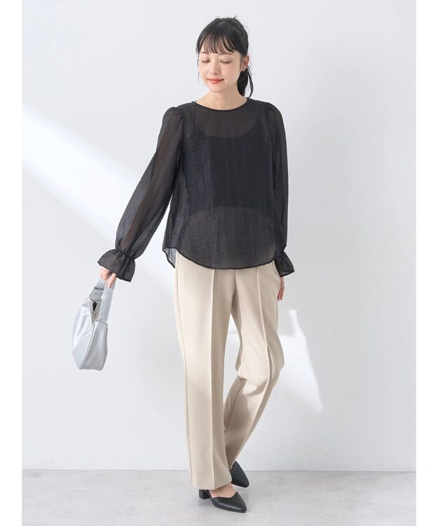 earth music&ecology キャンディースリーブシアーブラウス Black