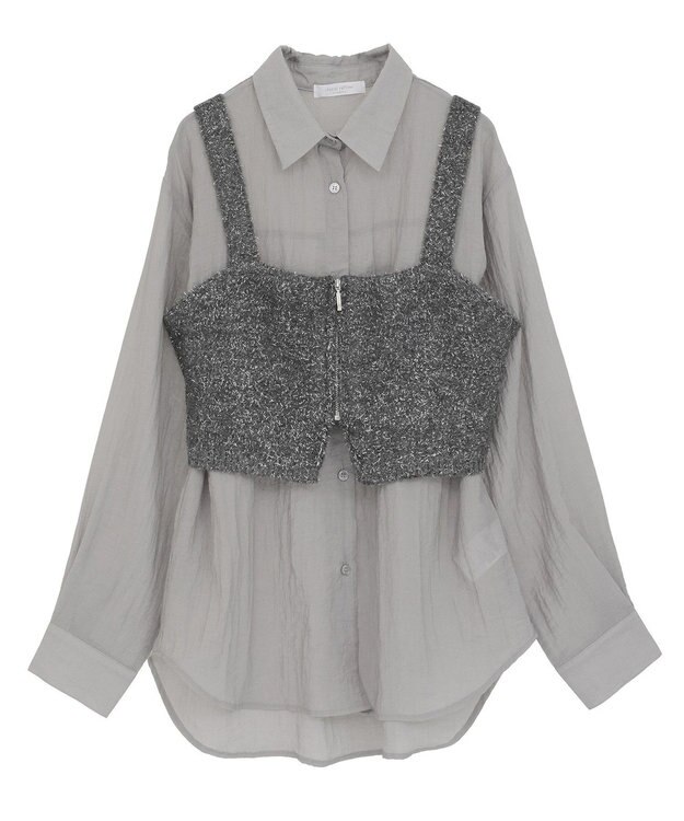 Green Parks ＳＥＴ２点ラメシャギービスチェ＋シャツ Charcoal Gray