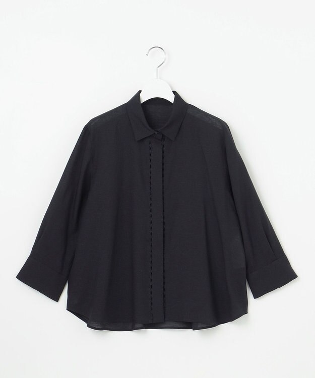 自由区 S 【ドラマ「明日はもっと いい日になる」着用】【接触冷感・吸水速乾・洗える】ナチュラルリネンクロップド丈 シャツ ネイビー