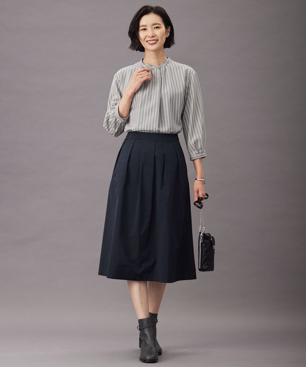 J.PRESS LADIES S 【洗える】グレイス メモリータフタ タック スカート ネイビー系