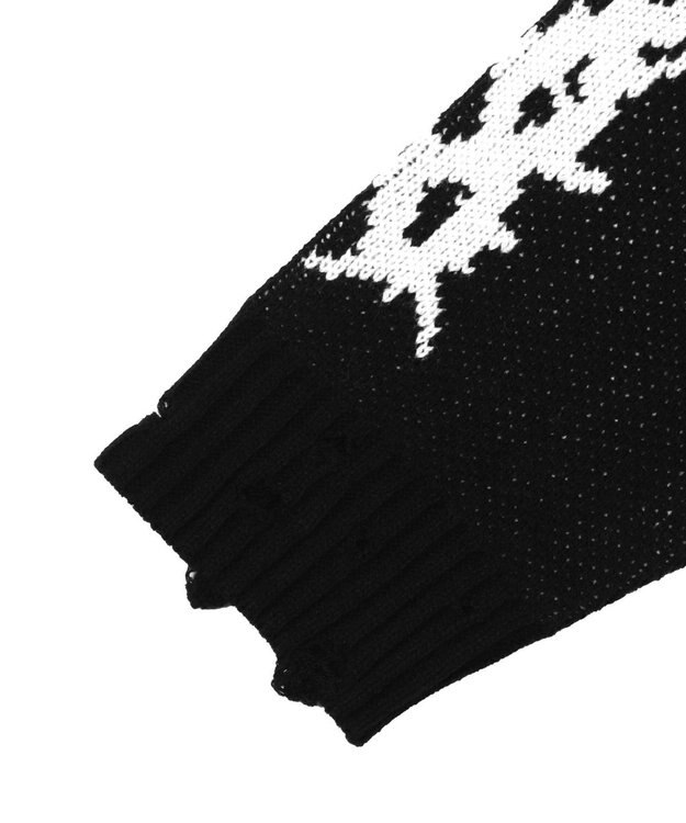 WEGO クロスダメージニットBIGブルゾン ブラック