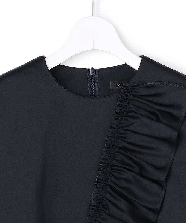 23区 L 【APPLAUDIR】クリアダブルサテン フリルデザイン ブラウス ネイビー系