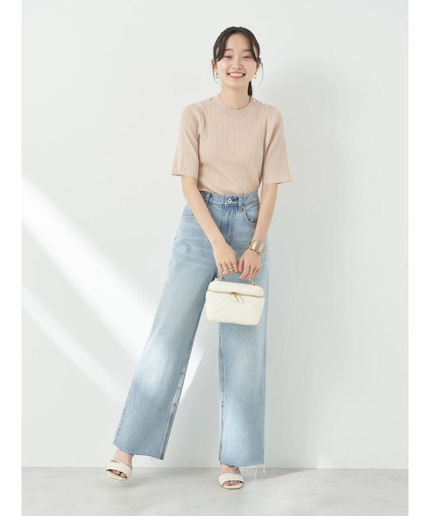 earth music&ecology ショルダーボタンリブニットプルオーバー Beige