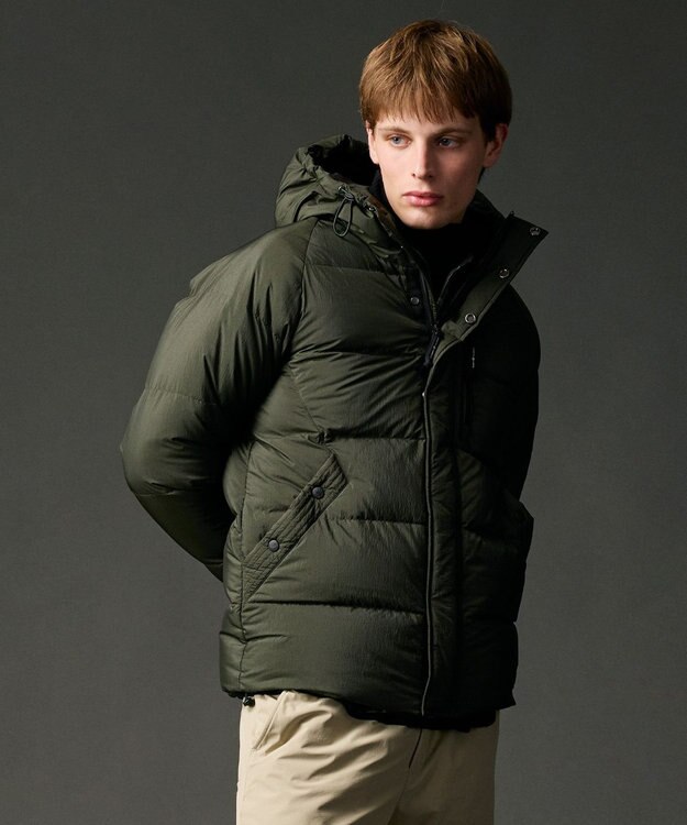 JOSEPH ABBOUD MOUNTAIN 【サステナブル/軽量/7ポケット/JAPANファブリック】ライトナイロンワッシャーアウトドア ダウンブルゾン カーキ系