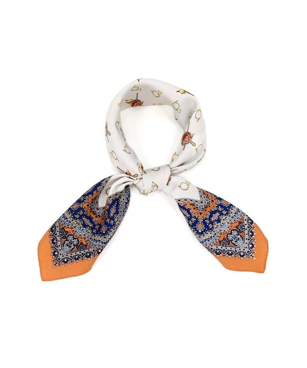 Marca 【伝統横濱スカーフ】ホルン  小判 シルクツイル スカーフ オレンジ