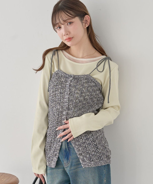 earth music&ecology 【予約】透かし編みニットキャミビスチェ グレー