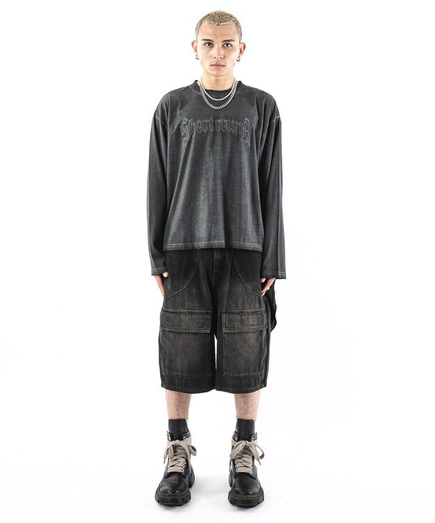 WEGO 【ユニセックス着用ITEM/MLサイズ展開】コールドダイダメージアップリケT（LS） スミクロ