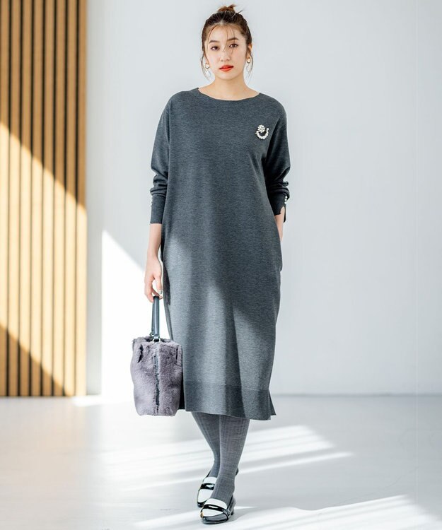 組曲 L 【WEB限定】コクーンシルエット ニットワンピース グレー系