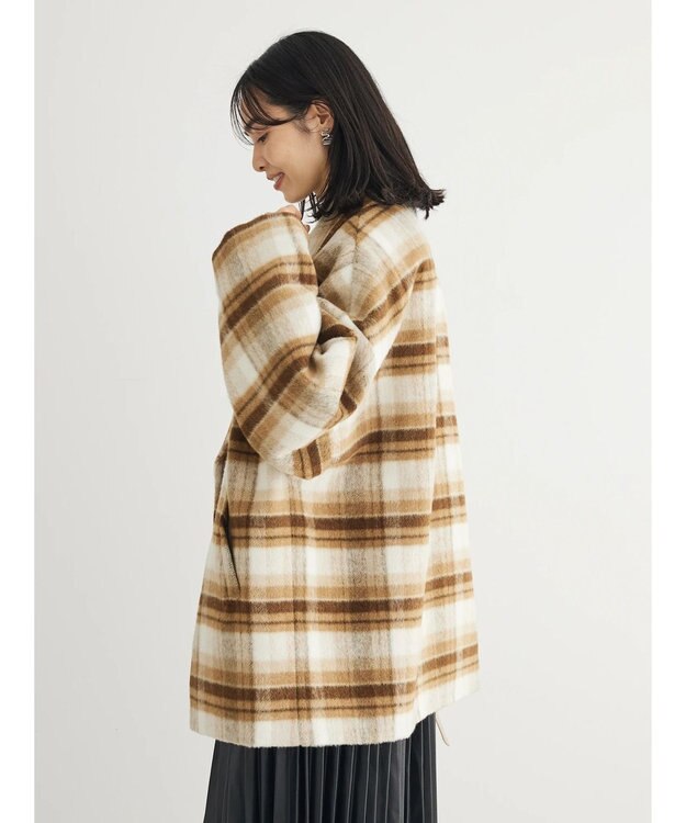 Green Parks ・ＥＬＥＮＣＡＲＥ　ＤＵＥ　シャギーチェックミドルコート Beige