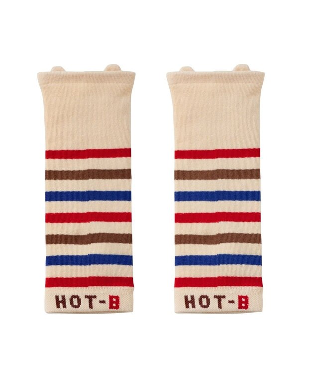 MIKI HOUSE HOT BISCUITS 顔ドン ボーダーレッグウォーマー アイボリー