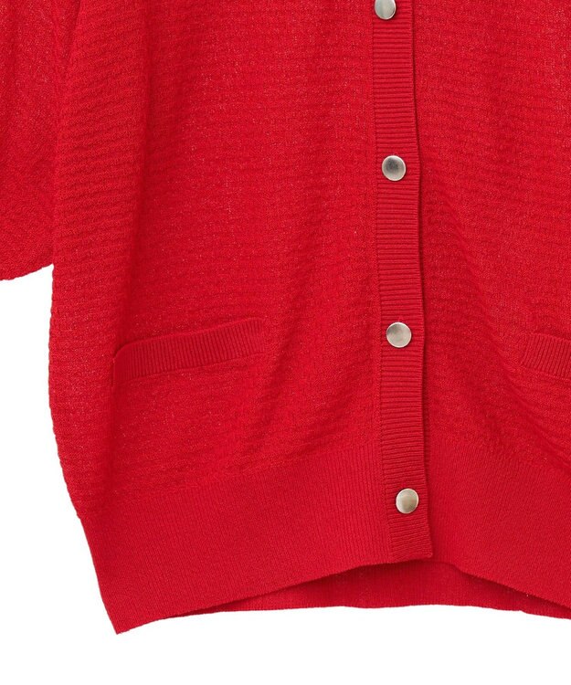 Green Parks スキッパー半袖ニットカーディガン Red
