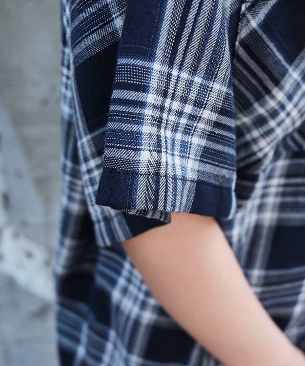 WEGO フードチェックBIGシャツ（S） ネイビー