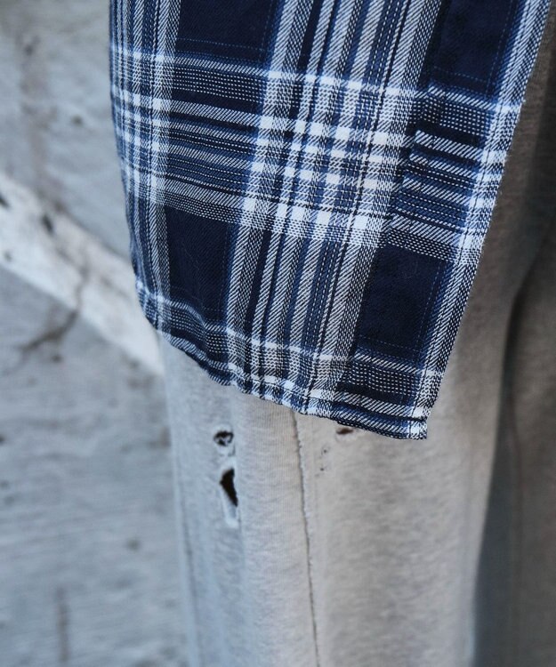 WEGO フードチェックBIGシャツ（S） ネイビー