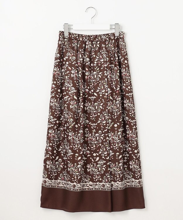 自由区 S 【ウエストゴム・洗える】ERICAパネルプリント スカート ココア系