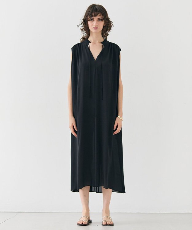 BEIGE， 【洗える】MUSCARI / ソフトシルクスキッパードレス Black