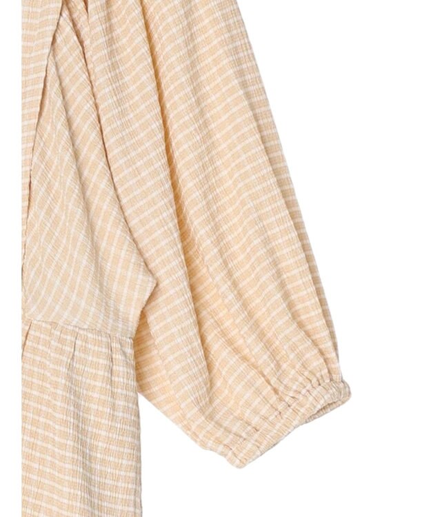 earth music&ecology ボリュームスリーブＣｈｅｃｋワンピース Beige