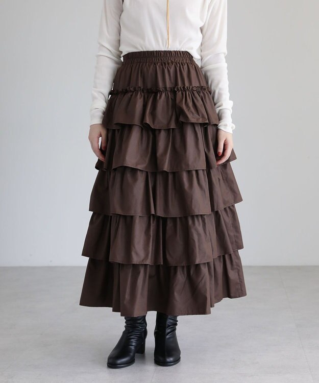 Green Parks ・ＳＵＧＡＲ　ＳＰＯＯＮ　レザーライクティアードスカー Brown