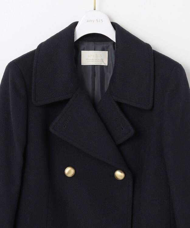 ANY SIS 【WEB・一部店舗限定】ウールアンゴラミックスリッチ コート ネイビー