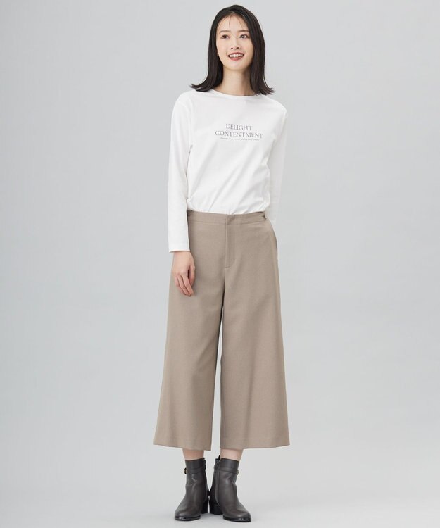 J.PRESS LADIES L 【WEB限定カラーあり・洗える】ツムギート flannel ワイド クロップド パンツ ベージュ系