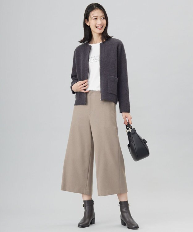 J.PRESS LADIES 【WEB限定カラーあり・洗える】ツムギート flannel ワイド クロップド パンツ ベージュ系