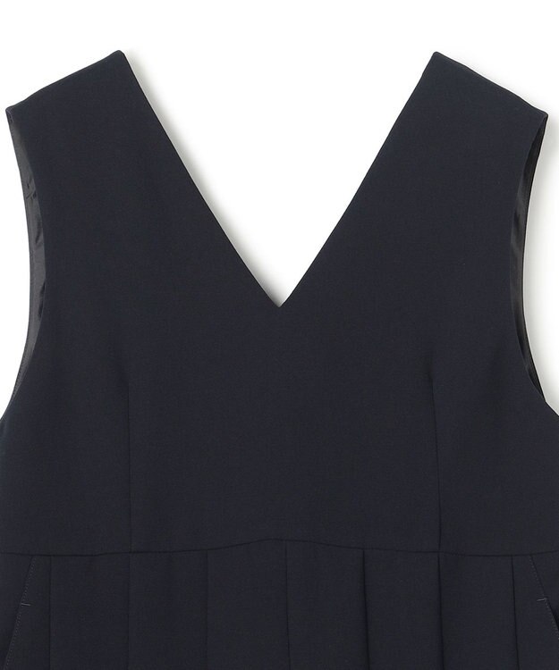 uncrave ウォッシャブルダブルクロス プリーツオールインワン ネイビー